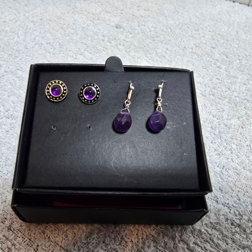 Women's Avon Earrings One Size Purple Silver